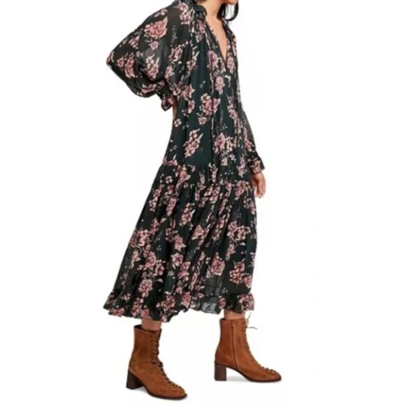 Free People Feeling Groovy Maxi Dress Forest Combo Sz. Lg - Picture 3 of 7